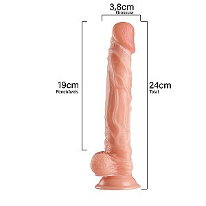 Pênis realístico em silicone com testículo e ventosa (24x3,5cm)