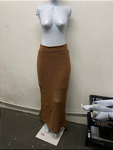 Saia Midi Tricot Vazada com Forro e Cós Ajustável