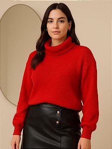 Blusa Tricot Gola Cacharrel Manga Bufante Longa Canelada - Tamanho Único