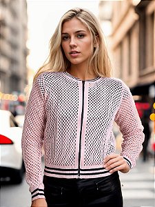 Jaqueta Feminina Bomber Vazada Rosa - Tendência Blogueira 2025
