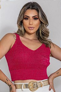 Cropped Tricot Lurex com Bolso