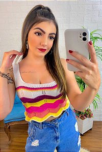 Cropped Tricô Decote Quadrado Feminino