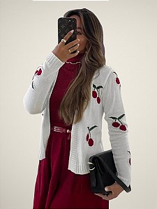 Casaco Tricot Cereja Cherry – Longo e Confortável