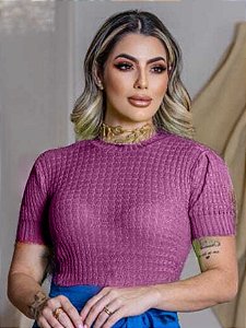 Blusa Tricot Canelado Neon Manga Bufante Básica