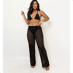 Calça Tricot Saída de Praia Vazada Feminina - Tendência Verão