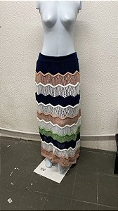 Saia Midi Tricot Vazada Listrada Chevron