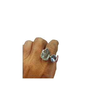 Anel de Topázio com Agua Marinha