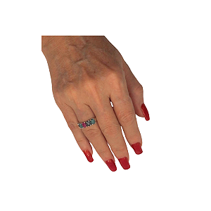 Anel Meia Aliança Colorida Rubi, Esmeralda e Safira