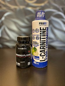 COMBO THERMOGENICO THERMO FLAME DE 60CAPS COM L-CARNITINA PROFIT DE 480ML
