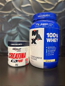 COMBO 1 WHEY 100% CONCETRADO MAX TITANIUM DE 900G + 1 CREATINA ABSOLUT100% PURA DE 300G