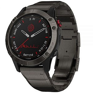 Relógio Multi Esportivo Garmin Fenix 6 PRO Solar Pulseira em Titânio Cinza com Vidro PowerGlass + Monitor Cardíaco e Pagamentos -010-02410-25