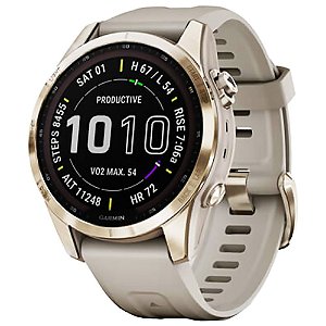 Relógio Multi Esportivo Garmin Fenix 7S Safira Solar com pulseira 42mm Creme e Coroa Dourada tela Touch