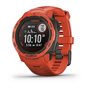 Relógio Garmin Instinct Solar vidro PowerGlass - Vermelho com GPS e Monitor Cardíaco no Pulso