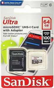 Cartão de Memoria Sandisk SDXC Ultra Original 64Gb SD 100mb/s Classe 10