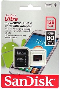 Cartão de Memória Sandisk Ultra Micro SDXC 128GB Classe 10