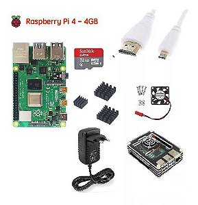 Kit Raspberry Pi 4B 4GB + Case Oficial com Dissipador e Cooler + Fonte + Cabo Hdmi