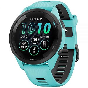 Relogio Smartwatch Garmin Forerunner 265 46mm - Aqua/Black 13 Sensores Wifi + Detector de Luzes Varia e Tracback (010-02810-02)