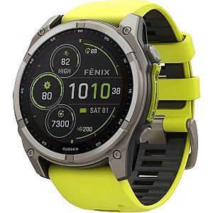 Garmin Fenix 8 Solar Safira 51mm com pulseira Amarela e Coroa em Titânio Chamadas com Viva Voz contém Lanterna Led - 2 Anos de Garantia