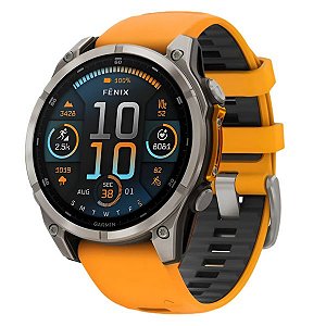 Garmin Fenix 8 Safira Tela Amoled 47mm com pulseira Laranja e Interno Grafite Chamadas com Viva Voz contém Lanterna Led - 2 Anos de Garantia
