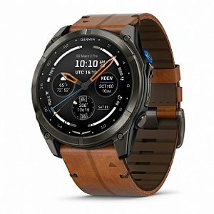 Relógio Multi Esportivo Garmin Aviator D2 Mach 2 Pró Cinza Titanium 51mm com pulseira em Couro e tela Touch e Lanterna Inteligente
