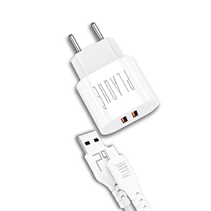 Carregador Turbo 15W Plaquê PQ-320C Para Iphone 2-USB Com Cabo Turbo - Conexão Tipo-C