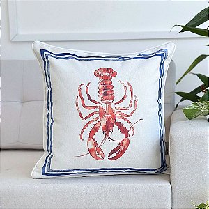 Almofada Náutica Lagosta Vermelha em Linhão 45x45