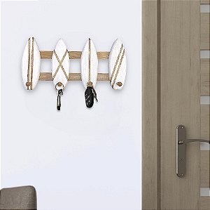 Porta Chaves e Cabideiro Prancha Branca 40 cm Decoração de Praia Náutica