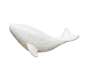 Enfeite Decorativo Baleia Texturizada Branca Média em Cerâmica