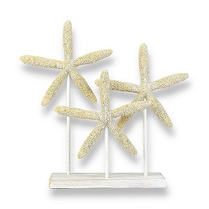 Enfeite Decorativo Pedestal Trio de Estrela Bege em Resina