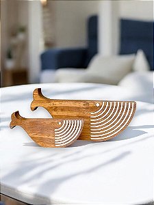 Baleias Decorativas de Mesa 2 Peças em Madeira Decoração Náutica Praia
