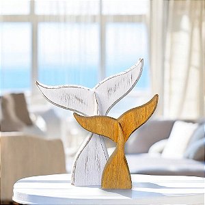 Enfeite Cauda de Baleia Marrom 18 cm Decoração Náutica de Mesa