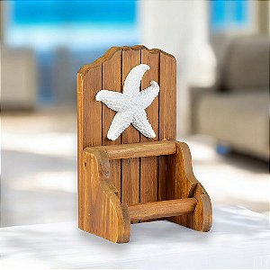 Porta Papel Higiênico Marrom com Estrela Branca Decoração Náutica