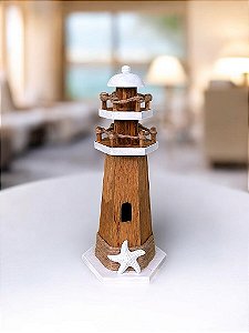 Farol Decorativo Branco em Madeira Estrela Enfeite Náutico Praia