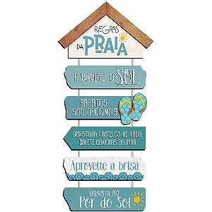 Placa Decorativa Náutica - Regras da Praia - 25 X 55 cm