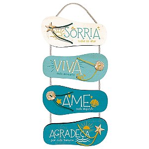 Placa Decorativa Chinelinhos - Sorria Todos os Dias - 20 X 48 cm