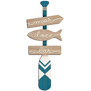 Placa Decorativa Remo - Mar Doce Lar - 18 X 44 cm Decoração Náutica Praia