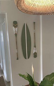 Kit Prancha + 2 Remos 100 cm Verde Decoração Náutica Praia