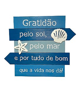 Placa Decorativa Náutica Azul Gratidão Decoração de Parede em madeira