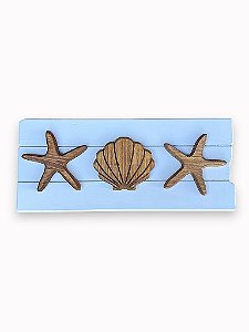 Quadro Decorativo Concha e Estrelas em Madeira Decoração Casa de Praia