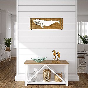 Quadro Marrom Decorativo Baleia Jubarte em madeira Decoração Náutica Praia