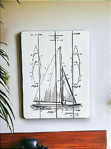 Quadro Náutico Patente Veleiro em Madeira Decoração Náutica Praia