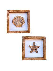 Kit 2 Quadros Concha e Estrela Decoração Náutica de Parede