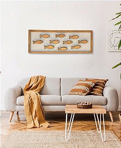 Quadro náutico com linho cardume 100x35 cm