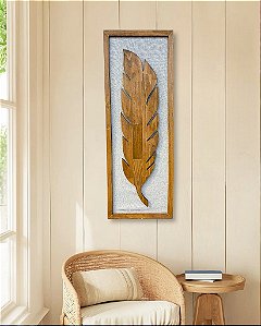 Quadro Folha Marrom com Linho 100x35 cm Decoração de parede