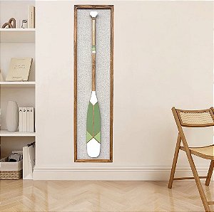 Quadro em Linho com Remo Branco, Verde Claro e Verde Musgo em Madeira 140x35
