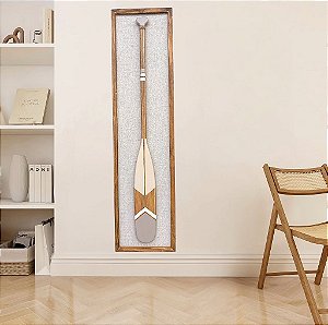 Quadro em Linho com Remo Bege, Marrom e Branco em Madeira 140x35