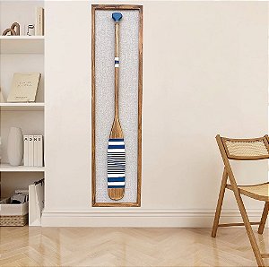 Quadro em Linho com Remo Azul Marinho e Branco Listrado em Madeira 140x35