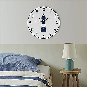 Enfeite Relógio Náutico Branco Farol em Madeira