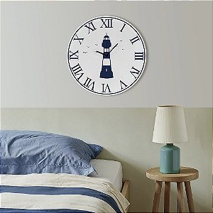 Enfeite Relógio Náutico Romano Branco Farol em Madeira