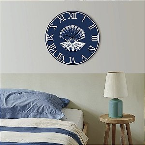 Enfeite Relógio Náutico Romano Azul Concha e Pérola em Madeira